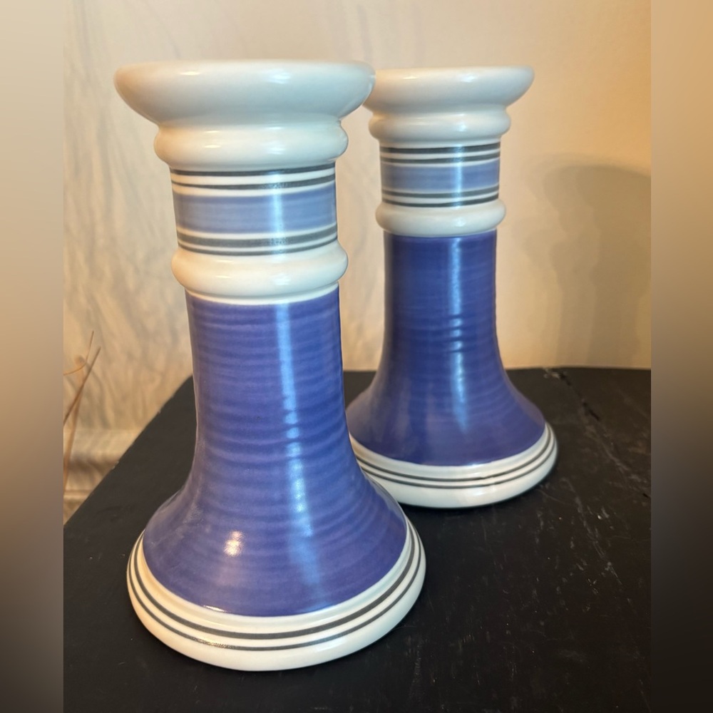 Pfaltzgraff set of blue/white Rio candlestick holders